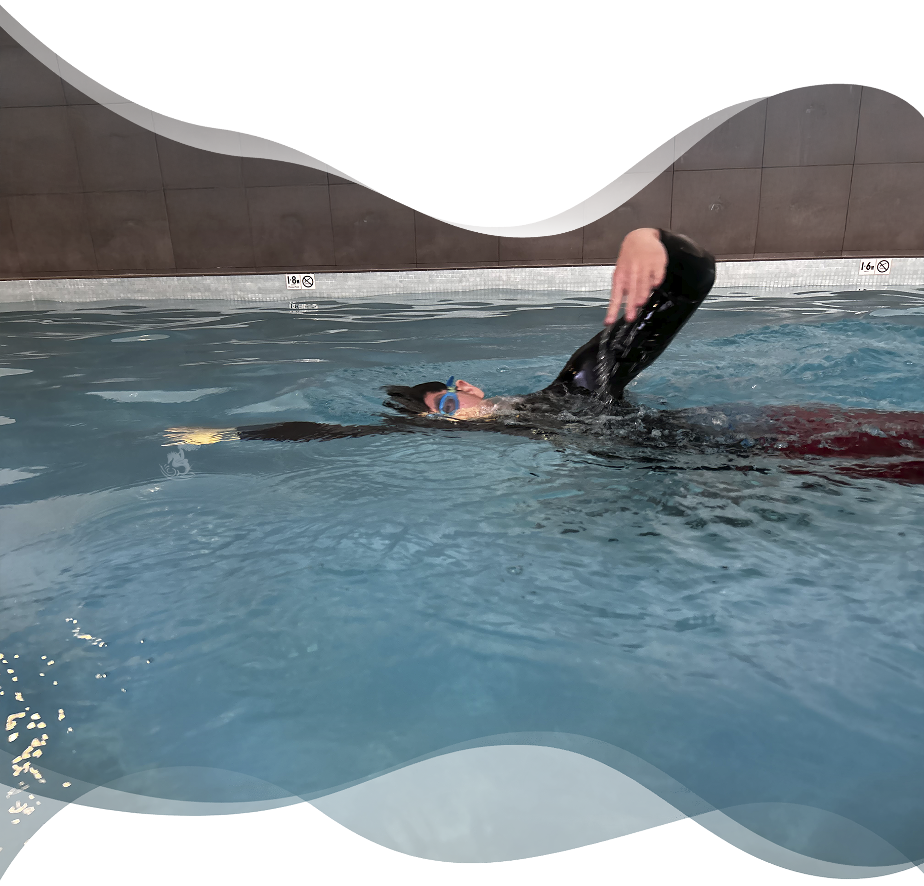 Adult swimmer turning head for breath with smooth freestyle technique and waterline precision